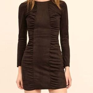 ZARA Basic Brown Ruched Faux Suede Bodycon Dress Size Medium
